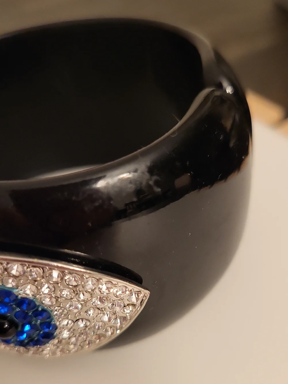 Vintage Lucite Hinged Rhinestone Evil Eye Bangle Bracelet